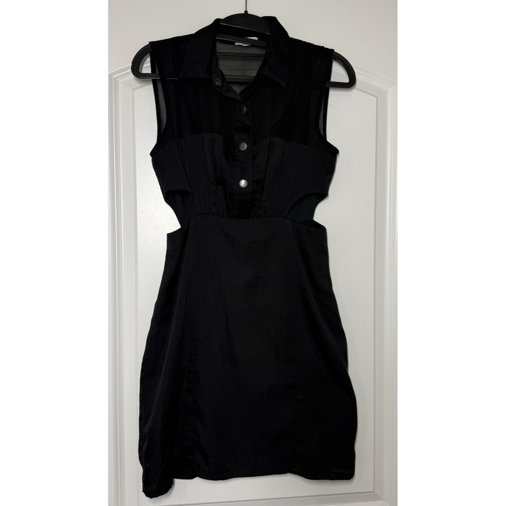 FREE PEOPLE MINI DRESS Womens 4 Black Sleeveless Cutout Whimsical